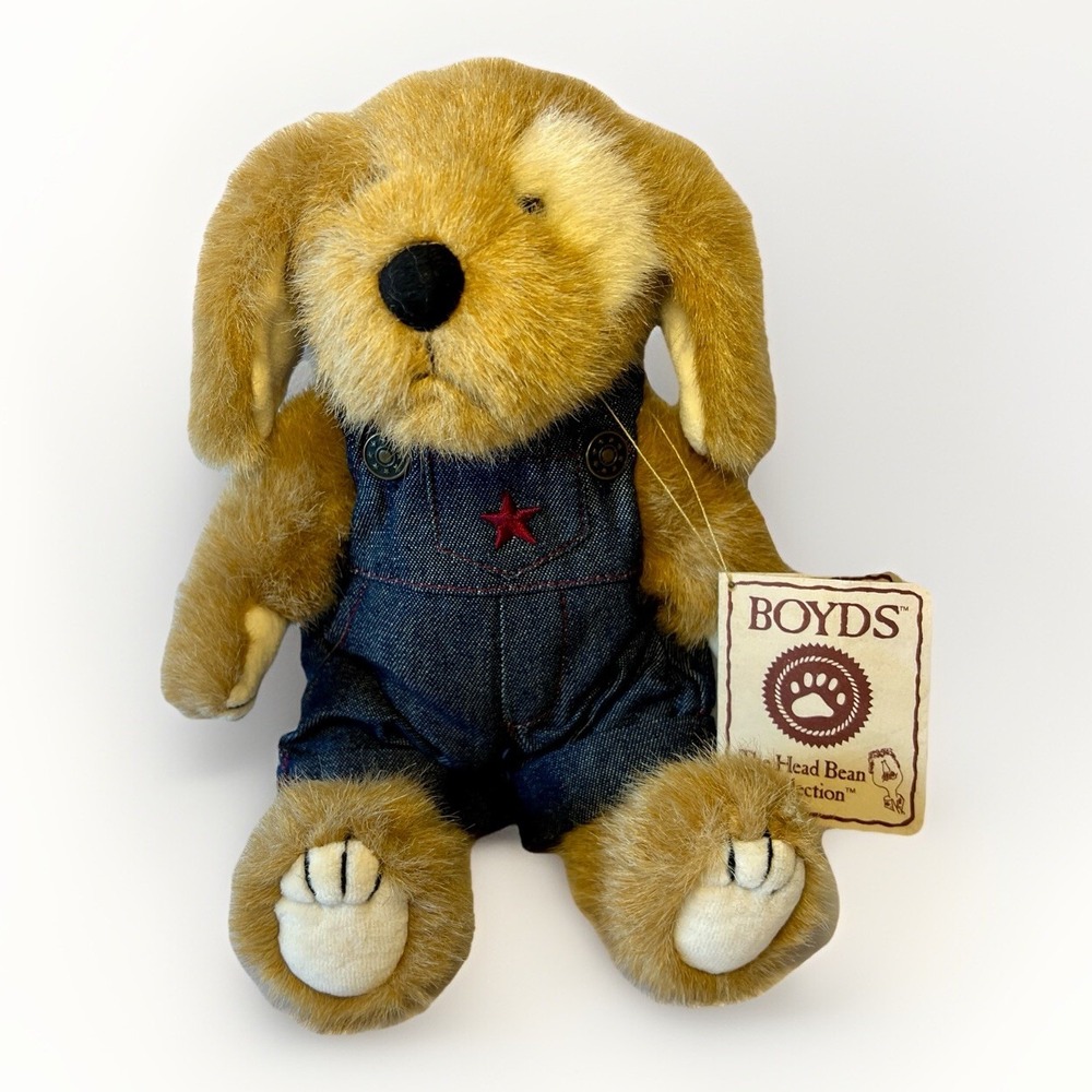 Boyds Bears BANGLES Style# 904443 Puppy Plush Blue Denim‎ Coveralls Patriotic